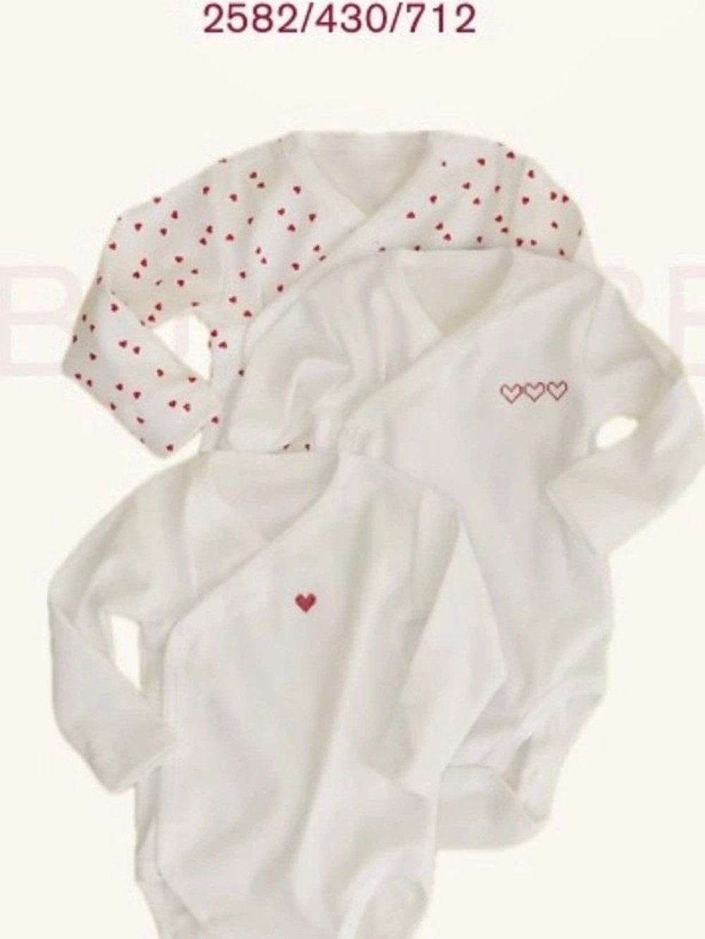 Zara Heart Print Kimono Bodysuits 3-Pack White & Red 3-6 Months